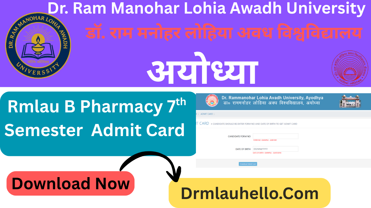Rmlau B Pharmacy 7th Semester Admit Card
