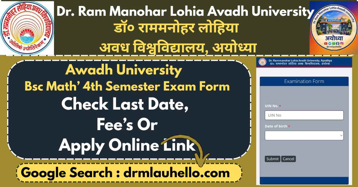 Rmlau Bsc Maths 4th Semester Exam Form