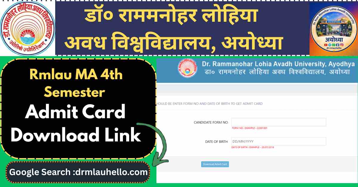 Rmlau MA 4th Semester Admit Card
