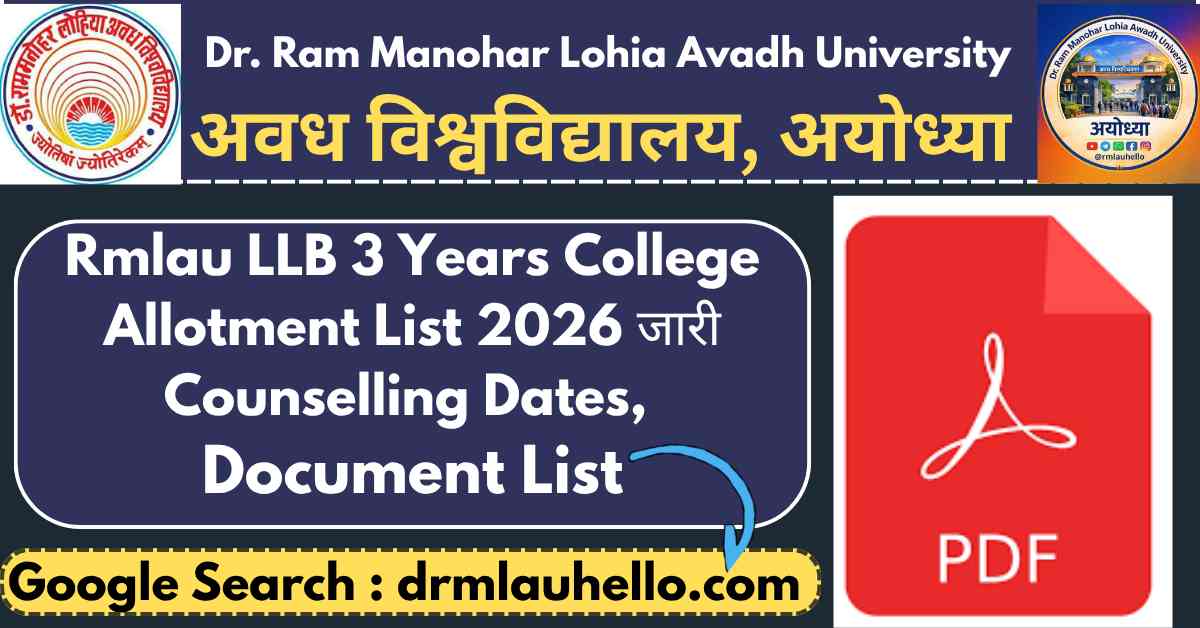 Rmlau LLB 3 Years College Allotment List 2026